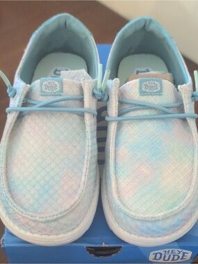 Kids Hey Dude Pastel Tie-Dye Slip-On Shoes with Teal Trim